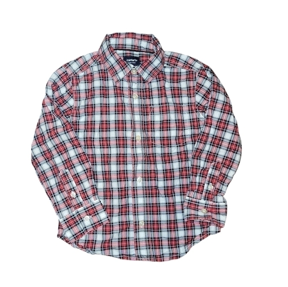 Carter’s size 3T red and white plaid long sleeve button down shirt - Picture 1 of 7